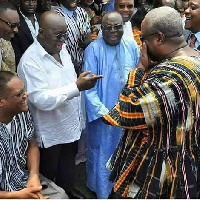 President John Dramani Mahama and Nana Addo Dankwa Akufo-Addo exchange pleasantries.