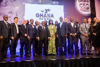 President Akufo-Addo flanked by some participants of the 3rd Ghana CEO Summit