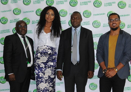 Glo Ambassador, Yvonne Nelson, Glo Head of Business, Augustine Mamuro and Glo Ambassador, Van Vicker