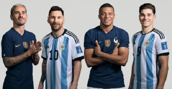 L-R Griezmann, Messi, Mbappe, Alvarez