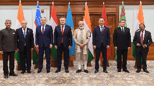 The foreign ministers of Central Asian countries with India's prime minister Narendra Modi in Delhi