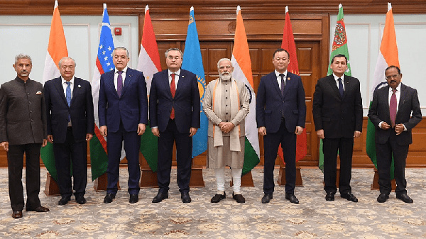 The foreign ministers of Central Asian countries with India's prime minister Narendra Modi in Delhi