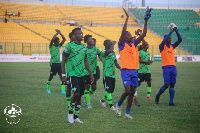 Dreams FC players appreciating the support of their supporters after the game