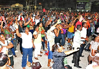 Congregants in church praying