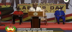 President Akufo-Addo speaking at the virtual May Day celebrations at GBC