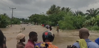 The culvert linking Juapong and Nudu has been completely submerged, blocking both road lanes