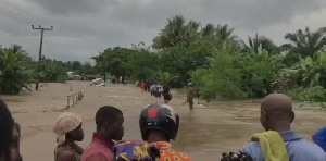 The culvert linking Juapong and Nudu has been completely submerged, blocking both road lanes