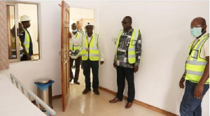 The Lands Minister inspecting a ward at the Chirano COVID-19 Isolation Centre