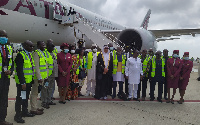 The Aircraft cabin crew members of the first Qatar Airways flight to Kotoka International Airport