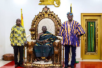 Otumfuo Osei Tutu II and Sports Minister Mustapha joined by a rep