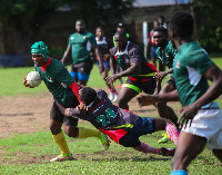 A photo of the rugby players during one of their trainings