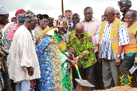 President Akufo-Addo cutting sod with Yaa Na Mahama Abukari