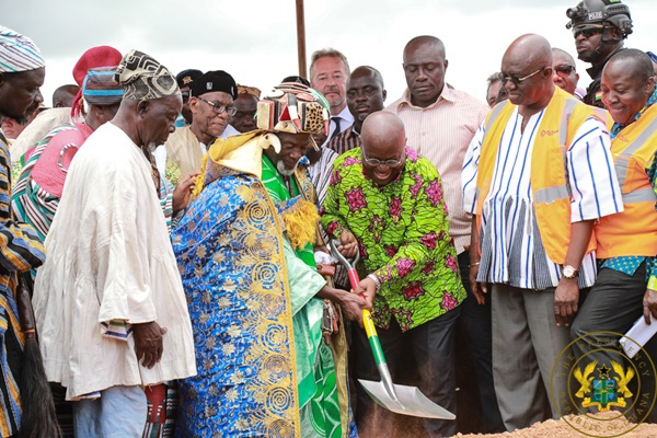 President Akufo-Addo cutting sod with Yaa Na Mahama Abukari