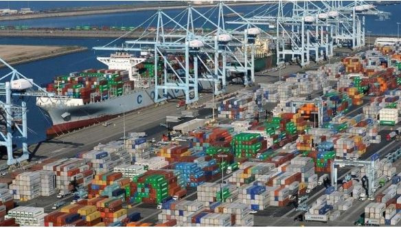 Containers displayed at a port