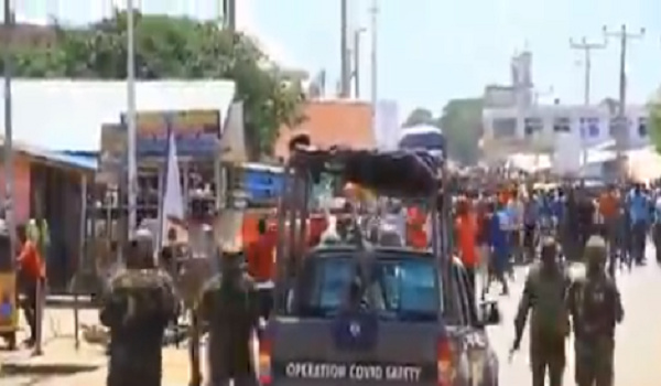 A photo of the military at the demonstration scene