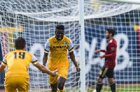 Ropapa Mensah celebrating his goal