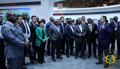 President Akufo-Addo being briefed on the operations of Inspur Group in Jinan