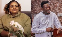 A grid photo of Auntie Bee and Asamoah Gyan