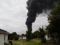 A cloud of smoke is pictured at Manda Bay Airfield in Lamu County