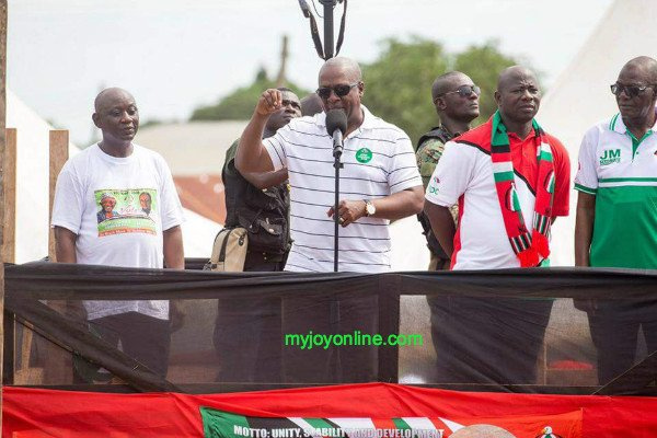 President John Dramani Mahama addressing a gathering during a campaign tour.