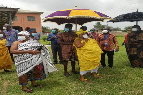 Paramount Queen mother of Ejisu Nana Yaa Asantewaa II (draped in yellow)