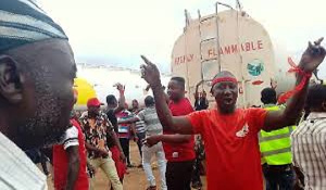 Some tanker drivers in a demonstration