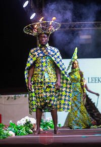 One of the models showcasing a design on the runway