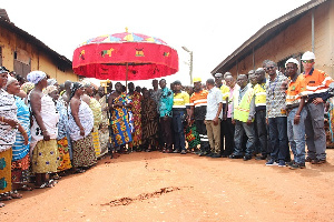 Some officials of Newmont Goldcorp in a group photograph with chiefs of Ahafo