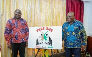 Vice President Mahamudu Bawumia (left) and President Akufo-Addo(right) during Free SHS launch