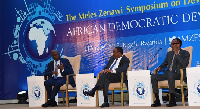 Vice president Amissah-Arthur (left) emphasizing a point at the symposium in Kigali