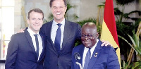 Akufo-Addo with Emmanuel Macron, French President (L) and Mark Rutte (M), Netherlands Prime Minister