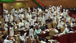 NPP caucus celebrate after Speaker declares them Majority in Parliament