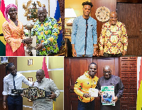 Collage of Akufo-Addo meeting sports personalities at the Jubilee House