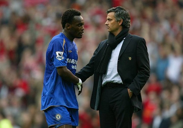 Michael Essien and Jose Mourinho during their days at Chelsea