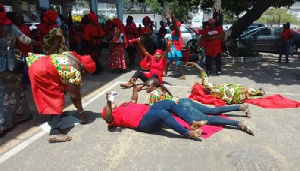 Some of the school feeding caterers registering their displeasure during a demonstration