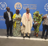 Dzifa Gomashie and Speaker Alban Bagbin during the IPU in Bahrain