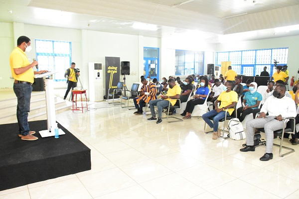 Robert Kuzoe Executive Secretary of MTN Ghana Foundation welcoming Staff volunteers and guests to