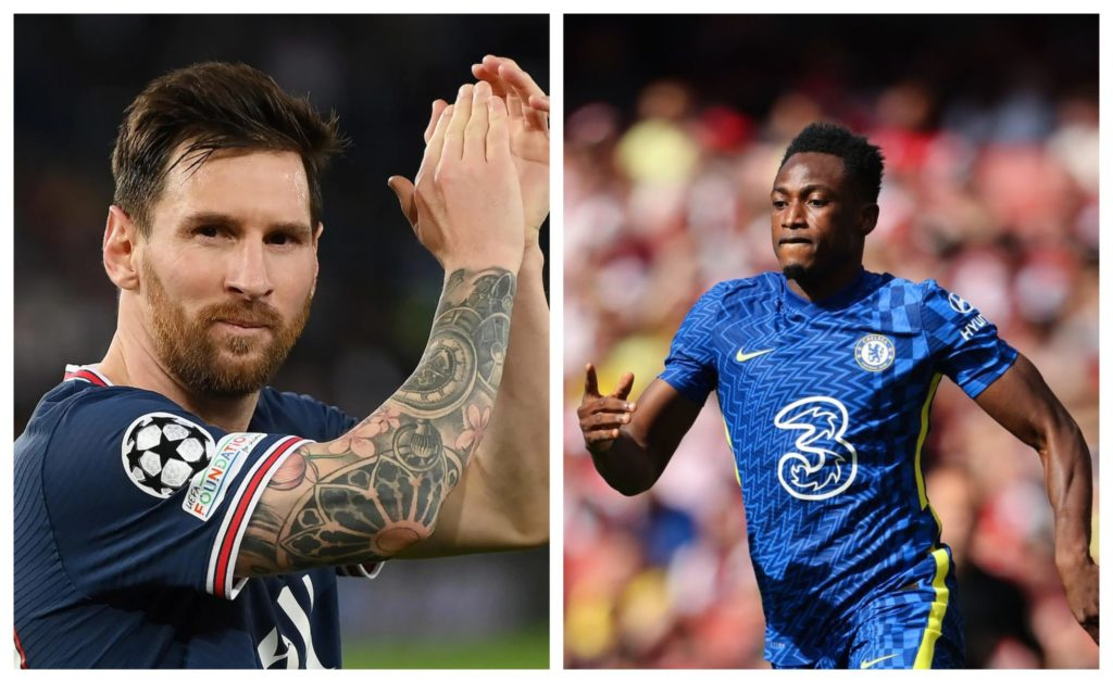 Lionel Messi (left) and Baba Rahman (right)