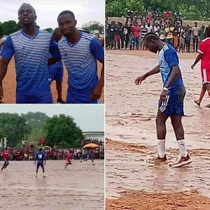 Liverpool superstar, Sadio Mane playing football on a muddy pitch