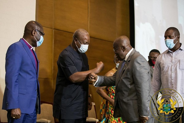 President Akufo-Addo and former President John Mahama exchanging pleasantries