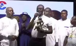 Kennedy Agyapong (with Microphone) With Members Of His Campaign Team