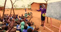 A roofless school compound in Africa