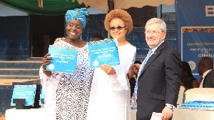 Abyna-Ansaa Adjei (L), Professor Angela Ofori-Atta and Hon. Trevor Trefgarne