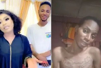 Bobrisky with super fan who got sick after tattooing his name on himself