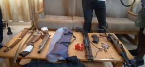 The firearms seized by the  Deputy Northern Regional Police Commander, DCOP Moses Atibilla