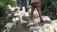 Sack of Ammonium substances and explosives retrieved from the trenches of Anto Aboso quarry