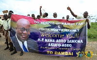 School children in Krachi East welcoming President  Akufo-Addo during his tour of the area