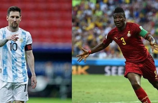 Lionel Messi and Asamoah Gyan