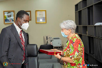 Education Minister Dr. Yaw Adetwum with Ms. Stephanie Sullivan, the US Ambassador to Ghana,