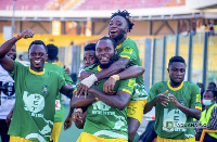 Aduana Stars players celebrating a goal